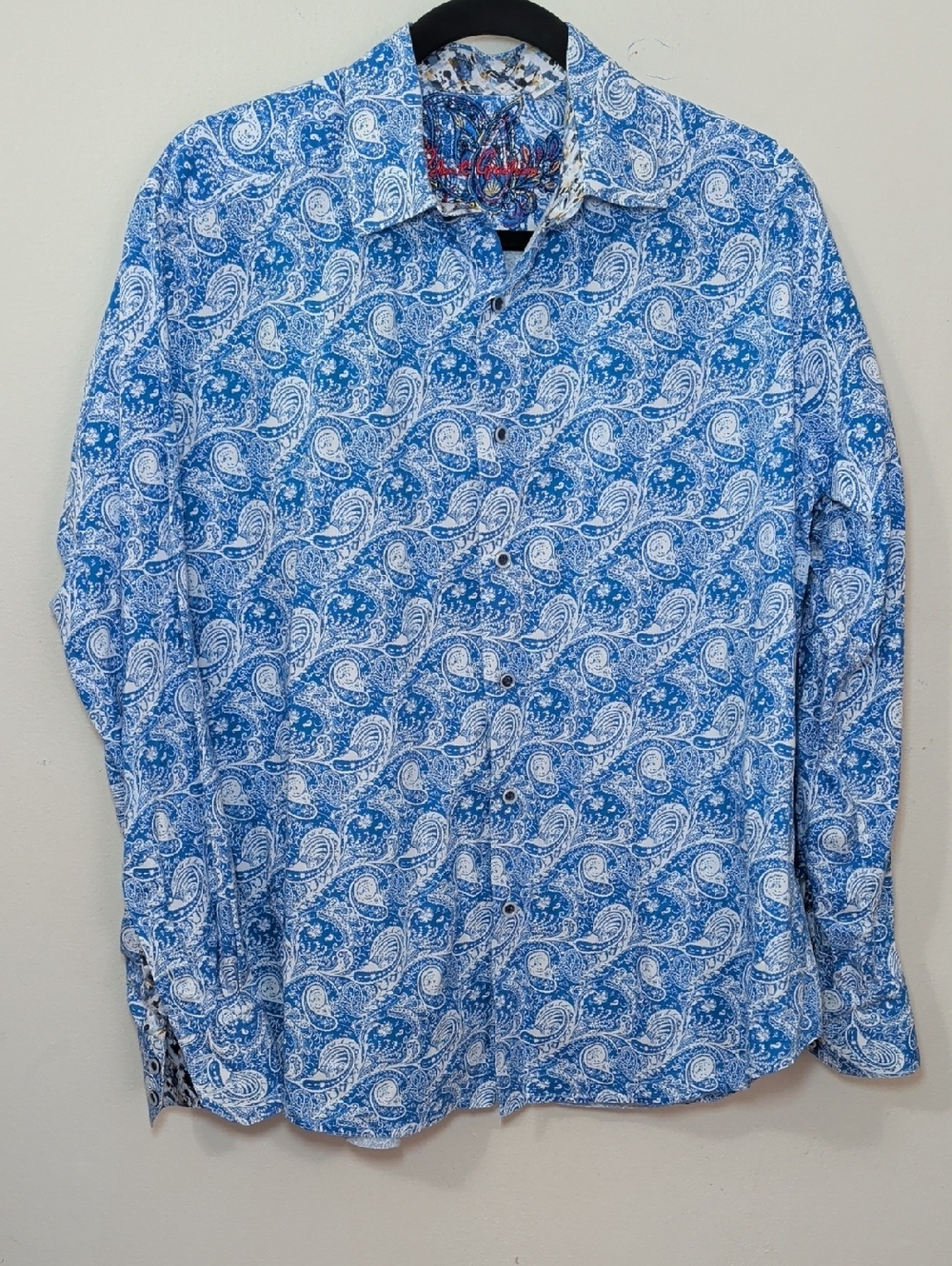 Robert Graham Blue + White Paisley Button-Down Shirt Classic Fit Men's Size M